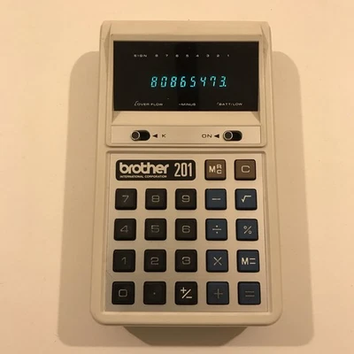 Vintage Calculator BROTHER 201, Percentage, Retro, Manual, Leather Case AC115 - Image 1 of 4