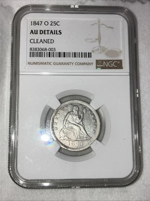 1847-O Liberty Seated Silver Quarter NGC Au details - Image 1 of 4