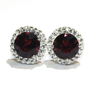 925 Sterling Silver red round cubic zirconia cluster stud earrings 3g unique
