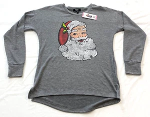 Mujer Moderna Camiseta Top Talla Pequeña Gris Con Estampado Papá Noel Manga Larga Poliéster - Imagen 1 de 6