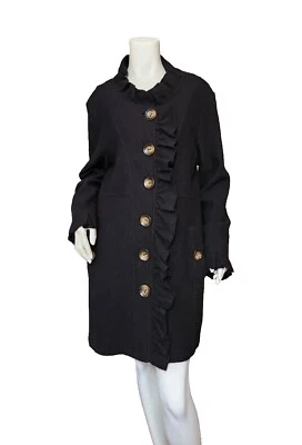 Jaqueta feminina August seda 100% lã cozida preta com babado e botões tamanho G - Imagem 1 de 4