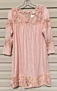 Pink Dress M Spring Summer Lace Pullover BOHO Hippie Cottage Peasant USA New - Picture 1 of 5