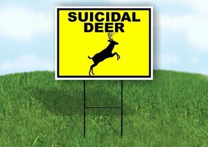 SUICIDAL DEER JUMPING YELLOW Yard Sign with Stand LAWN SIGN - Picture 1 of 4