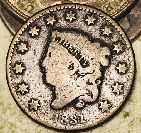 1831 Large Cent Coronet Head 1C Ungraded US Copper Coin CC18758 Cover
