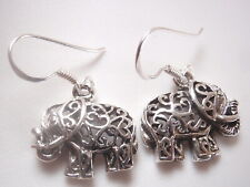 Filigree Elephant Dangle Earrings 925 Sterling Silver 