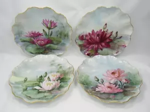 Antique JPL LIMOGES France Set of 4 Hand Painted Lily Flower Cabinet Wall Plates - Picture 1 of 22