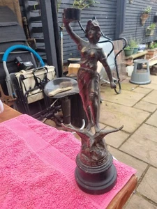 Vintage Faux Bronze Spelter State Figur der Industrie Marianne Kerzenständer  - Bild 1 von 12