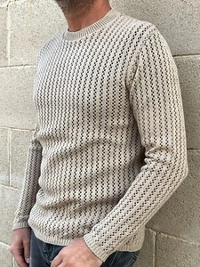 MAGLIA LANA MAGLIONCINO UOMO MANICA LUNGA GIROCOLLO TRAFORATO 100% MADE IN ITALY - Picture 1 of 16