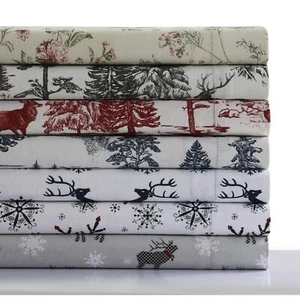 200-GSM Heavyweight Cotton Flannel Printed Pillowcases (Set - Picture 1 of 39