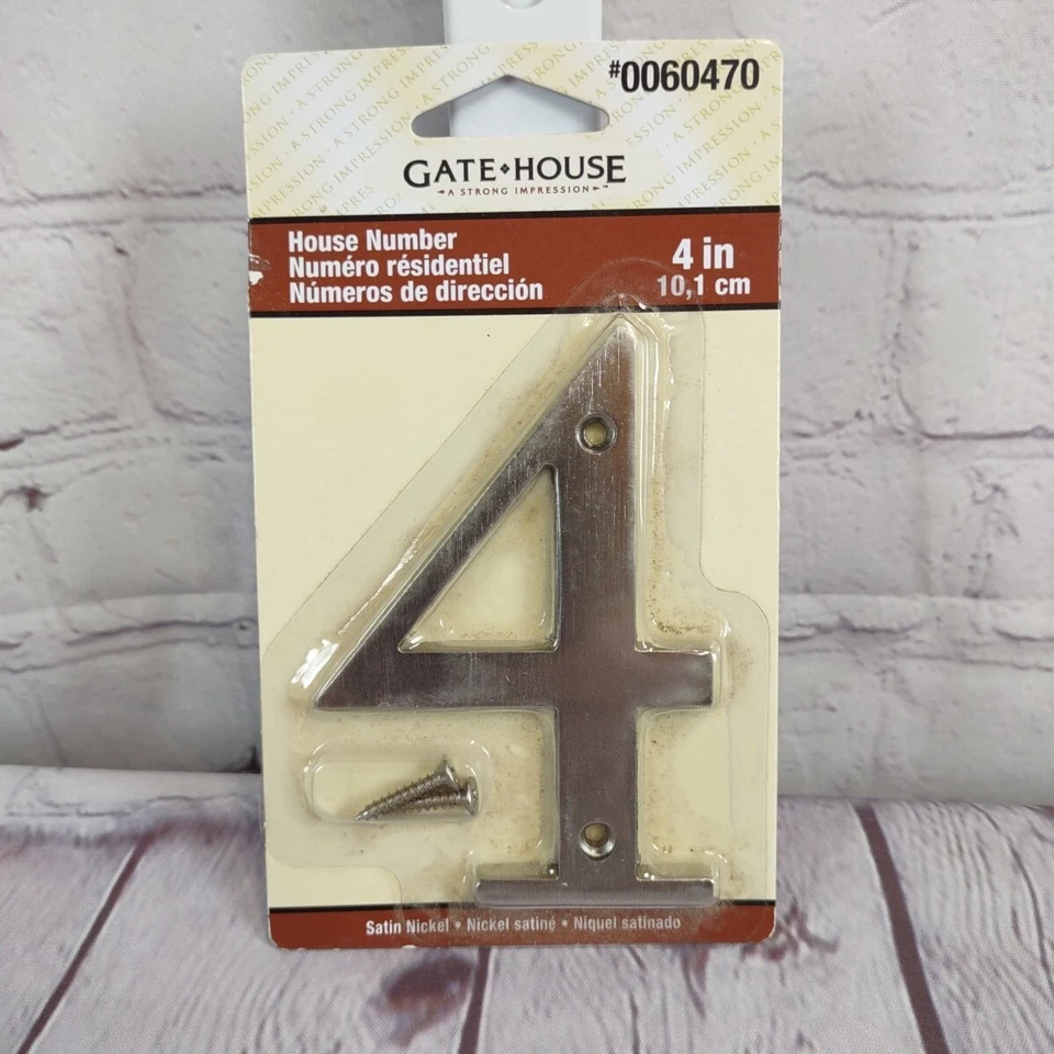 Address House Number 4 FOUR (4 in) Satin Nickel Rust Resistant Finish Zinc Alloy - Image 1 of 2