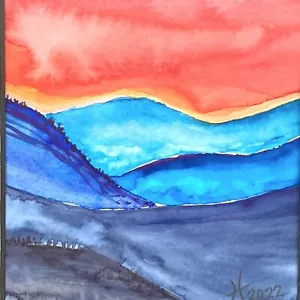 Satin Skies - Original Wall Art Watercolor Painting Matted Frame Ready 8”x10” - Picture 1 of 5