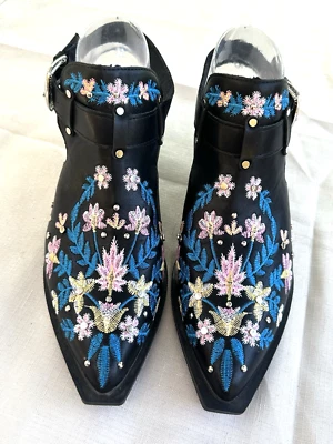 MUJER TALLA 39 (8.5) BOTÍN RETRO FLORAL BORDADO NEGRO HONDA TRASERO TACÓN GRUESO Foto 1 de 4