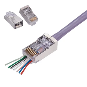 Geschirmte Cat5e RJ45 Stecker Goldplatte 8P8C Enddurchgang EZ Ethernet Stecker - Bild 1 von 6