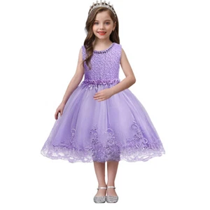 DH Flower Girl's Floral-Embroidered Pearl Embellished Evening Dress Up 3-10 Y - Picture 1 of 25