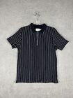 Topman Polo Shirt Men’s Medium Blue Short Sleeve 1/4 Zip Pullover Striped