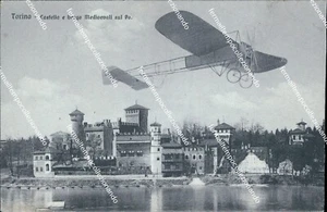 cl465 cartolina torino citta' castello e borgo medioevali sul po aeroplano - Foto 1 di 2