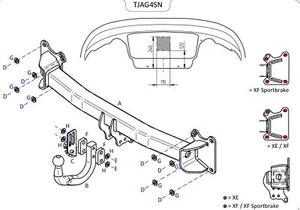 Barra de remolque automotriz Towtrust cuello de cisne para Jaguar XF Sportbrake X260 2017 en adelante - Imagen 1 de 8