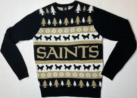 NFL New Orleans Saints NOLA Adult Medium Christmas Sweater Crew Neck Cover