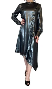EACH X OTHER PARIS DAMEN KLEID ASYMMETRISCH METALLIC LANGARM SHIRT MIDI S - Bild 1 von 16