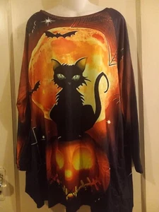 T-shirt donna gatto nero Halloween nuova con etichette tunica casual 2x - Foto 1 di 4
