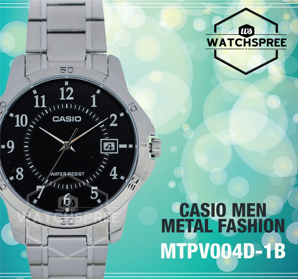 Casio Mtp-v004d-1b Mtpv004d Quartz Analog Black Dial Stainless Strap Male Watch