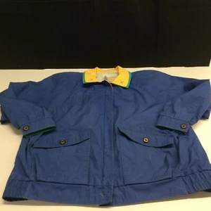 Chaqueta cortavientos vintage London Fog talla L azul verde amarillo hombros acolchados - Imagen 1 de 11