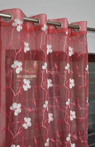 New 2 Piece Embroidery Floral Work Window Curtain Set - 5 feet - Picture 1 of 4