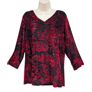 Dress Barn Y2K Burnout Velvet Top Whimsigoth Vampire Party Ruffle Blouse Size 2X - Picture 1 of 11