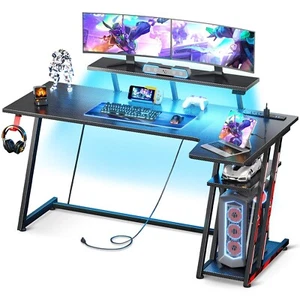 L Shaped Gaming Computer Desk PC Table with Storage Shelf & Monitor Stand,Black - Picture 1 of 18