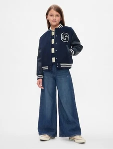 Gap Kids Mid Rise Wide Leg Baggy Jeans Dark Wash Size 14 Slim Adjustable Waist - Picture 1 of 7