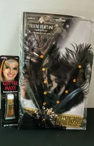 Disfraz de fiesta corista de Halloween con aletas de pluma diadema y brillo corporal conjunto de - Imagen 1 de 5