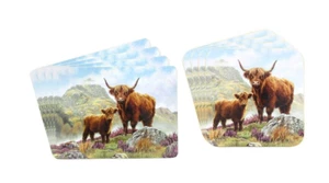 Highland Cow and Calf Set Of 4 Placemats Or Matching Coasters - Picture 1 of 7