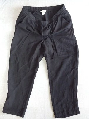 H&M Women XL Summer Linen/Viscose Drawstring Stretch Waistband Relax Black Pant - Image 1 of 4