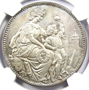 1865 Switzerland 5 Franc Schaffhausen 5F Coin - NGC Uncirculated Detail UNC MS - Picture 1 of 5