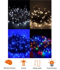 Christmas Weatherproof 100-1000LEDs String Fairy Light,8Hrs Timer,8 Modes,Memory - Picture 1 of 15