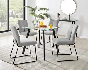 Seattle Glass and Black Leg Square Dining Table & 4 Halle Fabric Chairs - Picture 1 of 58