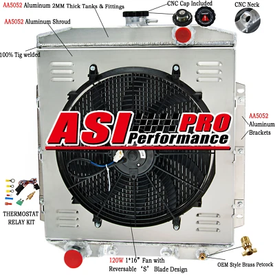 3Row Radiator Shroud Fan Relay Fit 1954,55 1956 Ford Country Squire 3.9L 5.1L V8 Foto 1 de 4