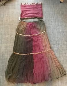 Women's Embellished Tiered Boho Maxi Skirt Indian Lehenga Chiffon Gold Sequins M - Picture 1 of 9