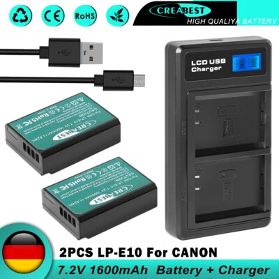 CREABEST 2x batteria LP-E10 + doppio caricabatterie per Canon EOS 1100D 1200D 1300D 2000D 4000D X70