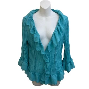 Vintage 90's Tweed Ruffle Blouse Fairy Lace Crinkle Top Phoebe Buffay - Picture 1 of 8