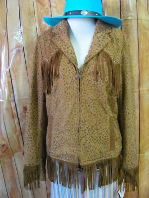 Sujetador Chaqueta SCULLY Damas Edición Limitada Scully Cuero Genuino Leopardo Flecos Foto 1 de 4