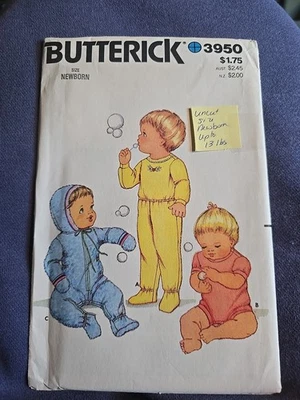 Vintage Butterick Pattern 3950 Infants’ Top Pants Romper Coverup Sz Nbn Uncut  - Image 1 of 2