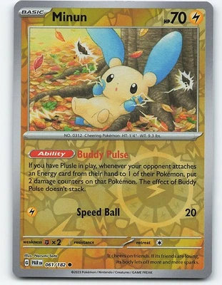 Minun #061/182 Reverse Holo Pokemon Card SV04: Paradox Rift - Image 1 of 2