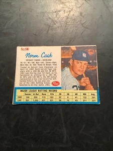 1962 Post Cereal #14 NORM CASH DETROIT TIGERS Variation Short Print THROWS RIGHT - Picture 1 of 7