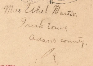 SENT TO: IRISH TOWN, ADAMS COUNTY, PA. PART NEW OXFORD. COLUMBIA-HANOVER. 1907. - Picture 1 of 3