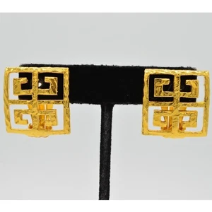 Givenchy Vintage Logo Clip On Earrings 4G Brushed Gold Parfums Signed 1980s BinW - Picture 1 of 10