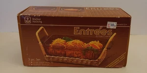 ANCHOR HOCKING Padella per Pagnotte 6x5 Cucina in Vetro Ambrato con Cesto in Rattan - Foto 1 di 8