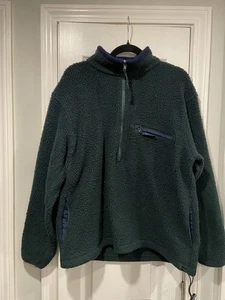 VTG 1990s L.L. Bean Mens Size L Full-Pile Sherpa Fleece Pullover Forest Green - Picture 1 of 9
