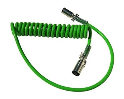 7-Way Truck and Trailer Electrical Coiled Cable ABS Duty Green, 15' Length; 1  - Image 1 of 4