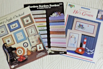 3 Vintage Cross Stitch Booklet Lot Country/Bear/Duck/Child/Boarders 1980s - Image 1 of 4